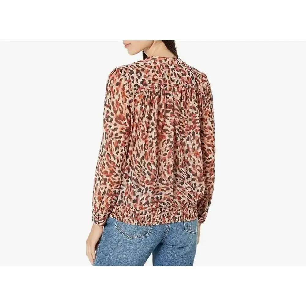 Liverpool Los Angeles Watercolor Animal Print Blouse Smocked Hem Sz Medium NWT - Picture 2 of 10